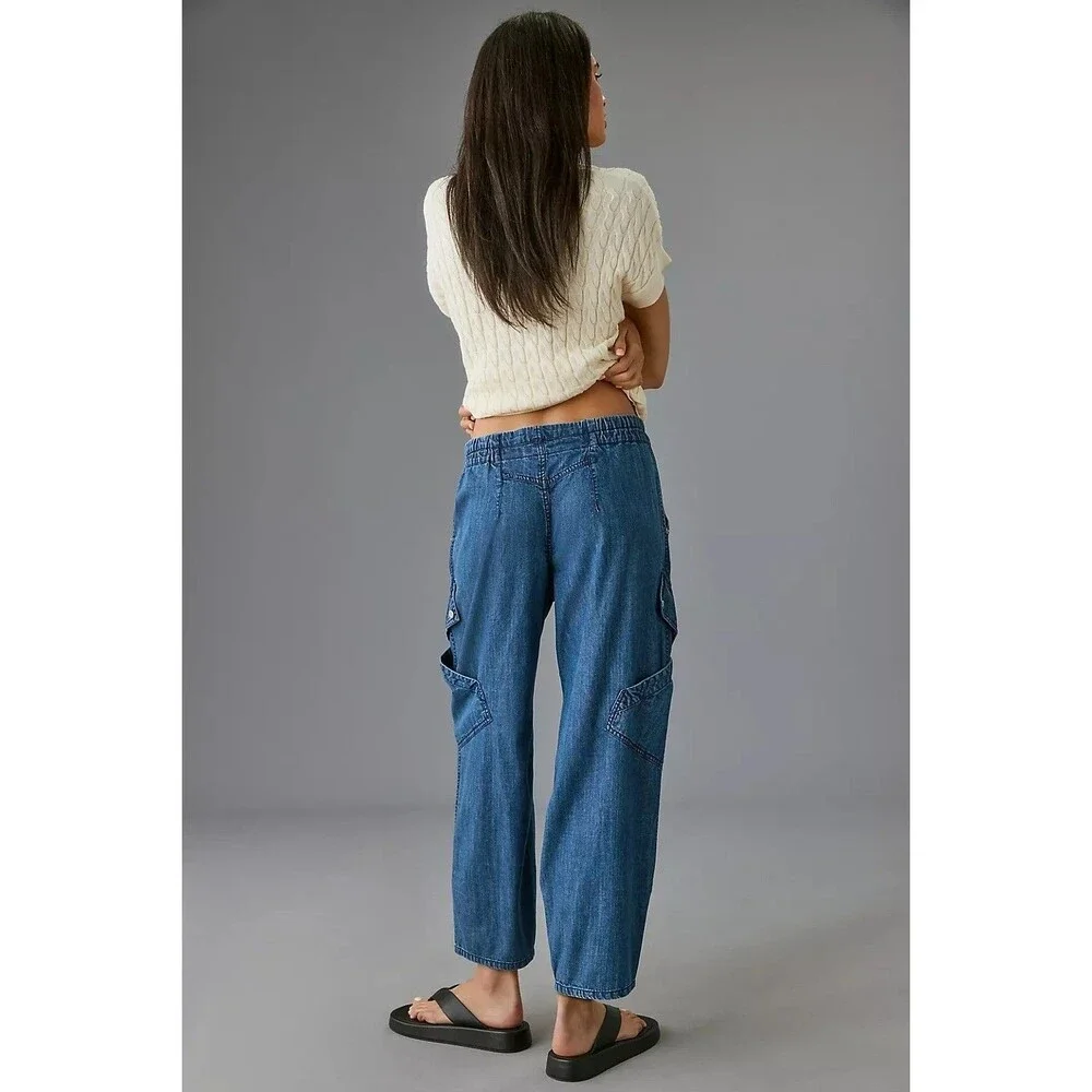 Anthropologie Pilcro Utility Curve Mid-Rise Cargo Jeans Pants Blue M-28 285578